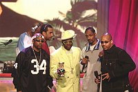 Photo of Nate Dogg, Bishop Magic Don Juan, Snoop Dogg and Warren G<br> on BET's 106 & Park Live in Hollywood