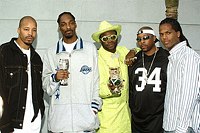 Photo of Warren G, Snoop Dogg, Bishop Magic Don Juan, Nate Dogg and  host AJ at BET's 106 & Park Live in Hollywood