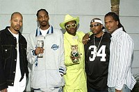 Photo of Warren G, Snoop Dogg. Bishop Magic Don Juan and Nate Dogg and host AJ at BET's 106 & Park Live in Hollywood