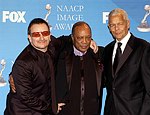 Photo of Quincy Jones, Julian Bond and Bono<br>