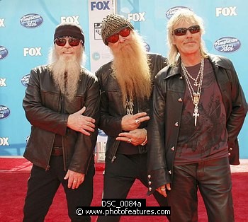 Photo of ZZ Top Dusty Hill, Billy Gibbons and Frank Beard at the American Idol Season 7 Grand Finale on May 21, 2008 at Nokia Theatre in Los Angeles.<br>Photo by Chris Walter/Photofeatures , reference; DSC_0084a