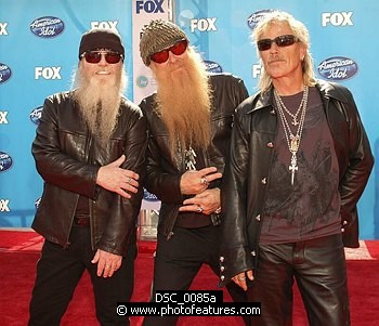 Photo of ZZ Top Dusty Hill, Billy Gibbons and Frank Beard at the American Idol Season 7 Grand Finale on May 21, 2008 at Nokia Theatre in Los Angeles.<br>Photo by Chris Walter/Photofeatures , reference; DSC_0085a