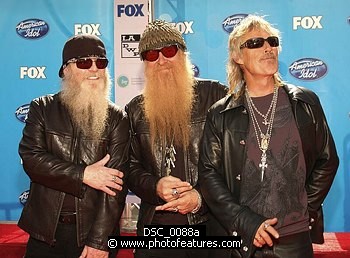 Photo of ZZ Top Dusty Hill, Billy Gibbons and Frank Beard at the American Idol Season 7 Grand Finale on May 21, 2008 at Nokia Theatre in Los Angeles.<br>Photo by Chris Walter/Photofeatures , reference; DSC_0088a