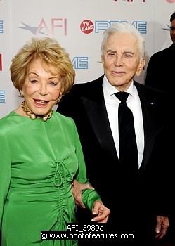 Photo of Anne Buydens and Kirk Douglas at the 37th AFI Life Achievement Awards Honoring Michael Douglas at Sony Studios, Culver City on June 11th 2009.  , reference; AFI_3989a