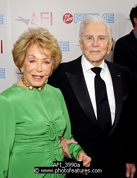 Photo of Anne Buydens and Kirk Douglas at the 37th AFI Life Achievement Awards Honoring Michael Douglas at Sony Studios, Culver City on June 11th 2009.  , reference; AFI_3990a