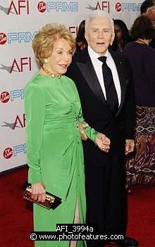 Photo of Anne Buydens and Kirk Douglas at the 37th AFI Life Achievement Awards Honoring Michael Douglas at Sony Studios, Culver City on June 11th 2009.  , reference; AFI_3994a