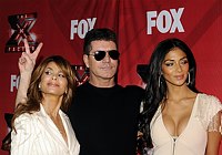 Photo of Paula Abdul, Simon Cowell and Nicole Scherzinger at the 2011 X Factor finale press conference at CBS Television City in Los Angeles, December 19th 2011.<br>Photo by Chris Walter/Photofeatures