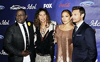 Photo of Randy Jackson, Steven Tyler, Jennifer Lopez and Ryan Seacrest at 'American Idol' 2012 Top 13 Finalists Party at the Grove on March 1, 2012 in Los Angeles
