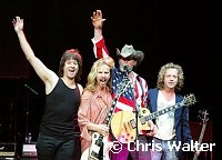 Michael Cartellone, Tommy Shaw, Ted Nugent and Jack Blades in Damn Yankees which played together for first time in 10 years at Alice Cooper's Christmas Pudding show for his Solid Rock Foundation Charity at Dodge Theatre in Phoenix, Arizona, December 18th 2004. Photo by Chris Walter/Photofeatures.