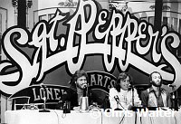 Bee Gees 1978 Barry Gibb, Robin Gibb and Maurice Gibb on Sgt. Pepper Film set.