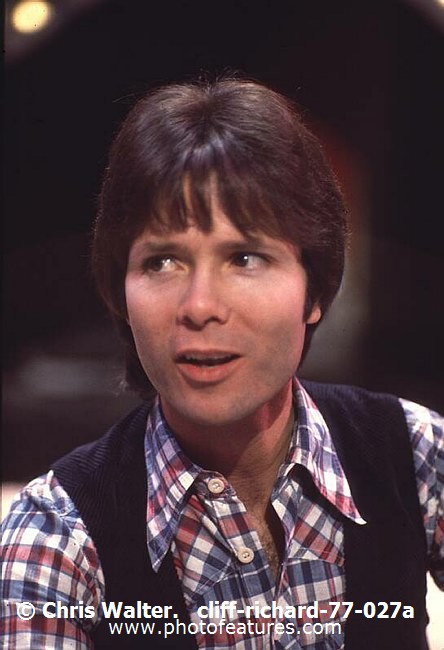Photo of Cliff Richard for media use , reference; cliff-richard-77-027a,www.photofeatures.com
