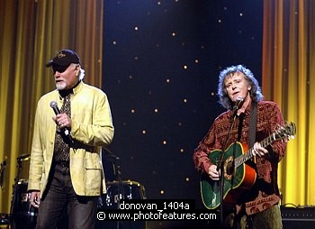 Photo of Beach Boys Mike Love and Donovan <br>in concert for the David Lynch Foundation for Consciousness-Based Education and the David Lynch book &quotCatching The Big Fish: Meditation, Consciousness and Creativity" at the Kodak Theatre in Hollywood, January 21st 2007.<br>Photo by Chris Walter/Photofeatures , reference; donovan_1404a