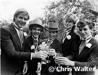 Duran Duran 1982 Simon Le Bon, Nick Rhodes, Andy Taylor, John Taylor and Roger Taylor at Andy Taylor's wedding at Chateay Marmont in Hollywood.