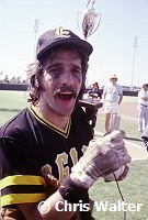 The Eagles 1978 Glenn Frey celebrates at Eagles vs Rolling Stone Mag softball game.