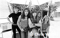 Iron Maiden 1983 Nicko McBrain,Steve Harris, Bruce Dickinson, Adrian Smith and Dave Murray at Sunset Marquis in Hollywood.<br> Chris Walter