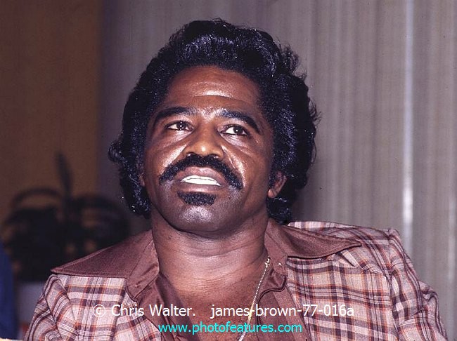 Photo of James Brown for media use , reference; james-brown-77-016a,www.photofeatures.com