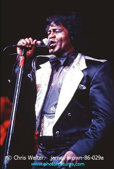 Photo of James Brown for media use , reference; james-brown-86-029a,www.photofeatures.com