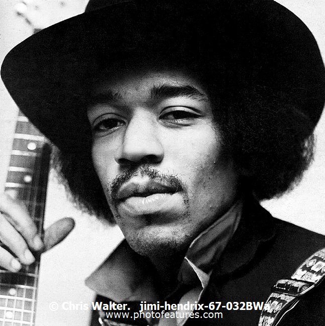 Photo of Jimi Hendrix for media use , reference; jimi-hendrix-67-032BWa,www.photofeatures.com