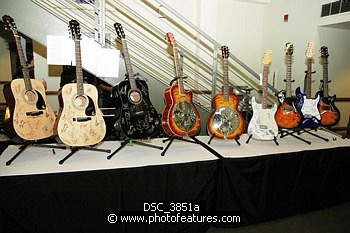 Photo of Autographed guitars<br>at Don Felder and friends Rock Cerritos for Katrina , reference; DSC_3851a