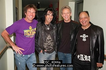 Photo of Actor Dennis Quaid, Alice Cooper, Don Felder (Eagles) and Cheech Marin of Cheech and Chong at Don Felder and friends Rock Cerritos for Katrina at Cerritos Center For The Performing Arts, February 1st 2006.<br>Photo by Chris Walter/Photofeatures , reference; DSC_4044a