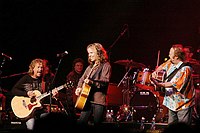 Photo of Jack Blades and Tommy Shaw  with Stephen Stills<br>at Don Felder and friends Rock Cerritos for Katrina
