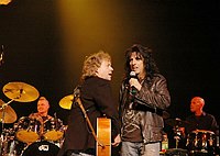 Photo of Jack Blades and Alice Cooper<br>at Don Felder and friends Rock Cerritos for Katrina