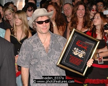 Photo of Bruce Dickinson of Iron Maiden inducted into Hollywood Rockwalk at Guitar Center on Sunset Blvd in Hollywood, August 19th 2005. Photo by Chris Walter/Photofeatures. , reference; maiden_8337a