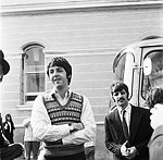 Photo of The Beatles 1967 Paul McCartney and Ringo Starr at start of Magical Mystery Tour <br>© Chris Walter<br>