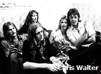Wings 1973 Denny Seiwell, Henry McCullough, Denny Laine, Linda McCartney, Paul McCartney backstage July 6th 1973 Birmingham<br> Chris Walter<br>