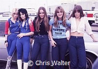 Runaways 1976 Cherie Currie, Joan Jett, Lita Ford, Sandy West and Jackie Fox at Heathrw Airport<br> Chris Walter<br>