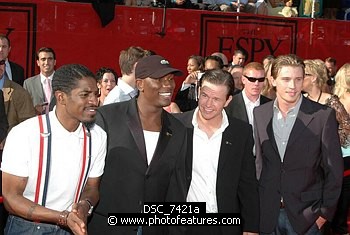 Photo of Andre 3000, Tyrese, Mark Wahlberg and Garrett Hedlund from new movie &quotFour Brothers&quot  at Arrivals for the 2005 ESPY Awards at the Kodak Theatre in Hollywood, July 13th 2005. Photo by Chris Walter/ Photofeatures , reference; DSC_7421a