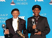 Photo of Cyril Neville and Art Neville of Neville Brothers at the 37th Annual NAACP Image Awards at the Shrine Auditorium in Los Angeles, February 25th 2006<br>Photo by Chris Walter/Photofeatures