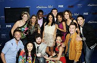 Photo of America Idol 2011 Final 13  (clockwise) Lauren Alaina, Haley Reinhart, Jacob Lusk, Pia Toscano,  Scotty McCreery, Ashthon Jones, Karen Rodriguez, Stefano Langone, James Durbin, Naima Adedapo, Casey Abrams, Thia Megia, andPaul McDonald, attend Fox's &quotAmerican Idol" Finalist Party on March 3, 2011at The Grove in Los Angeles, California.<br>Photo by Chris Walter/Photofeatures<br><br>