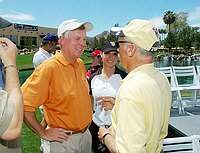 Photo of Vice President Dan Quayle and Dennis Hopper  at the 9th Alice Cooper Golf Tournament in Scottsdale to benefit his Solid Rock Foundation Charity, May 2nd 2005. phoo by Chris walter/Photofeatures.