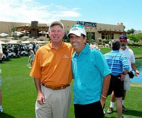Photo of Vice President Dan Quayle and Alice Cooper at the 9th Alice Cooper Golf Tournament in Scottsdale to benefit his Solid Rock Foundation Charity, May 2nd 2005. phoo by Chris walter/Photofeatures.
