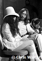 John Lennon and Yoko Ono 1969 at London Heathrow Airport.