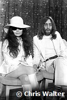 John Lennon and Yoko Ono 1969 at London Heathrow Airport.