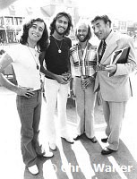 Bee Gees 1978 Robin Gibb, Barry Gibb, Maurice Gibb with Frankie Howerd on Sgt.Pepper set