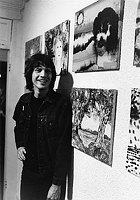 Photo of Dwight Twilley 1982 shows some of his art at Museum Of Rock Art in Hollywood