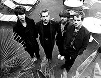 Photo of Echo & The Bunnymen 1981 Ian McCulloch, Ian Pattinson, Will Sargeant and Pete de Freitas at The Tropicana Motel, Hollywood