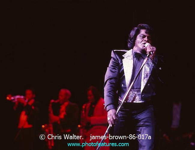 Photo of James Brown for media use , reference; james-brown-86-017a,www.photofeatures.com