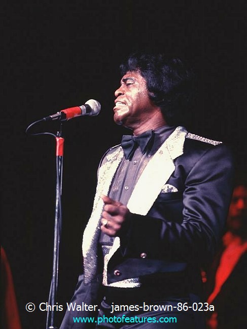 Photo of James Brown for media use , reference; james-brown-86-023a,www.photofeatures.com