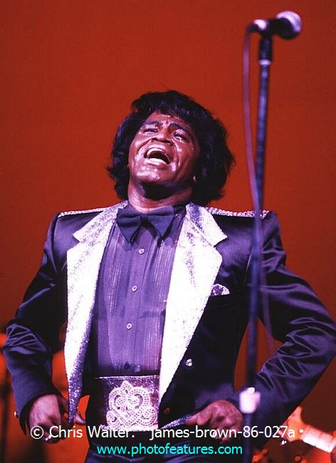 Photo of James Brown for media use , reference; james-brown-86-027a,www.photofeatures.com