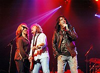 Photo of Jack Blades, Tommy Shaw and Alice Cooper<br>at Don Felder and friends Rock Cerritos for Katrina<br>at Cerritos Center For The Performing Arts, February 1st 2006.<br>Photo by Chris Walter/Photofeatures
