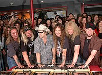 Photo of Iron Maiden inducted into Hollywood Rockwalk at Guitar Center on Sunset Blvd in Hollywood, August 19th 2005. l-r Dave Murray,Nicko McBrain, Bruce Dickinson, Steve Harris, Janick Gers and Adrian Smith. Photo by Chris Walter/Photofeatures.