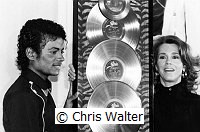 Michael Jackson 1983 presented with the first Triple Platimum awards for the multi-platinum 'Thriller" album by Jane Fonda.<br> Chris Walter<br>