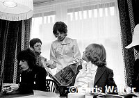 Rolling Stones 1968 Bill Wyman, Mick Jagger, Brian Jones and Stones assistant Jo Bergman