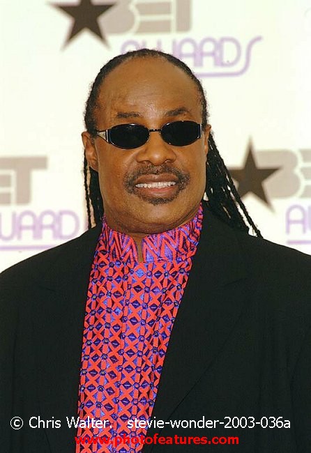 Photo of Stevie Wonder for media use , reference; stevie-wonder-2003-036a,www.photofeatures.com